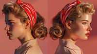 Dix femmes présentent différentes coiffures pin-up avec un foulard coloré sur fond neutre.