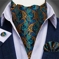 Foulard Ascot Soie Bleu Doré