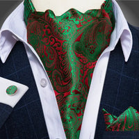 Foulard Ascot Soie Vert et Rouge