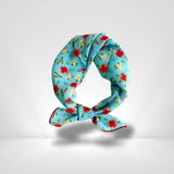 Foulard Cheveux Coton Bleu Fleur Rouge