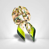 Foulard en Soie Vert Et Fleuri