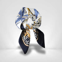 Foulard Soie Bleu Marine Blanc