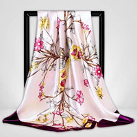 Grand Foulard Blanc Fleur Rose