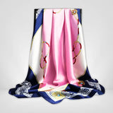 Grand Foulard en Satin Bleu Rose