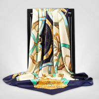 Grand Foulard en Soie Femme Bleu Marine