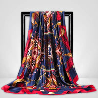 Grand Foulard Imprimé Rouge Et Bleu