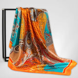 Grand Foulard Soie Orange Bleu